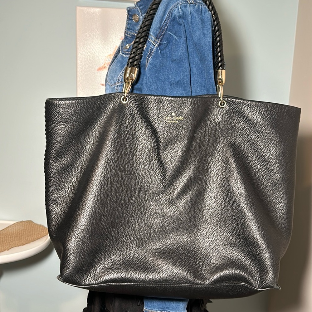 Kate Spade large pebbled leather black tote.